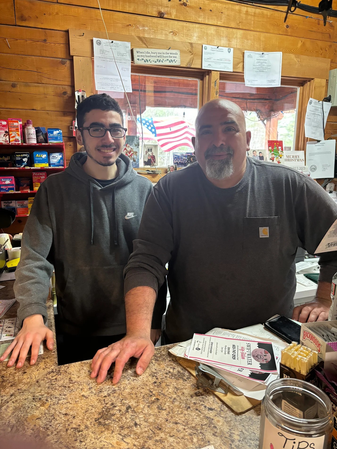 Franco Jr and Franco Sr behind the counter at Swiftwater Way Station